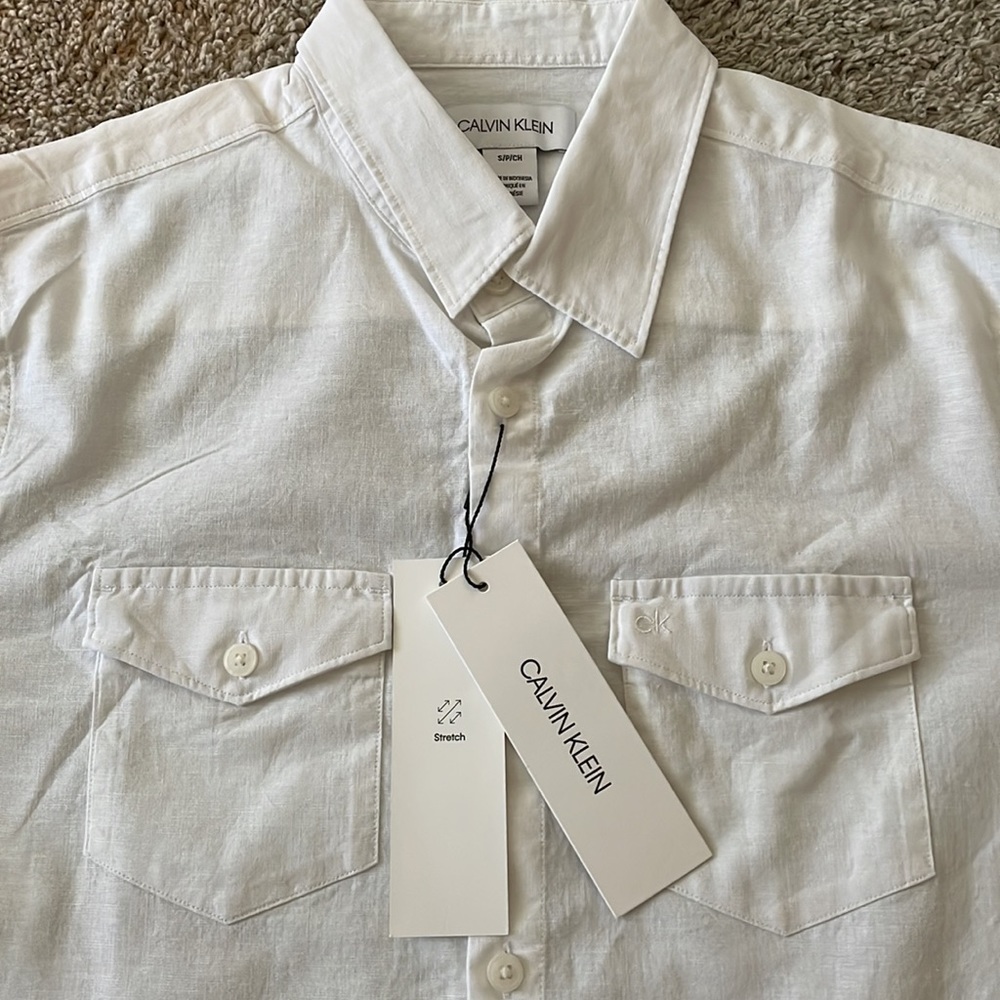 Calvin Klein Solid Button Down Shirt Small White … - image 2